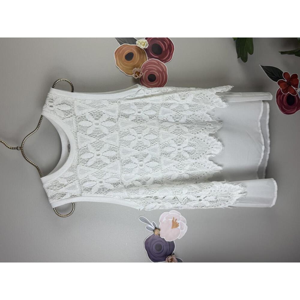 Umgee White Lace Overlay Sleeveless Boho Lightweight Tank - Size - Large - Picture 5 of 5